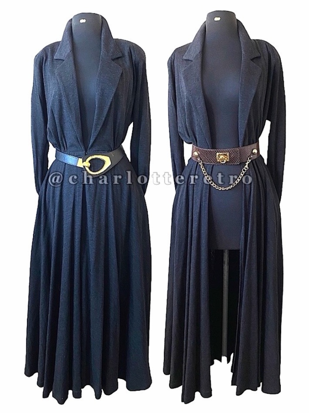 vtg Donna Karan • Wool Coat Dress w Pockets • USA